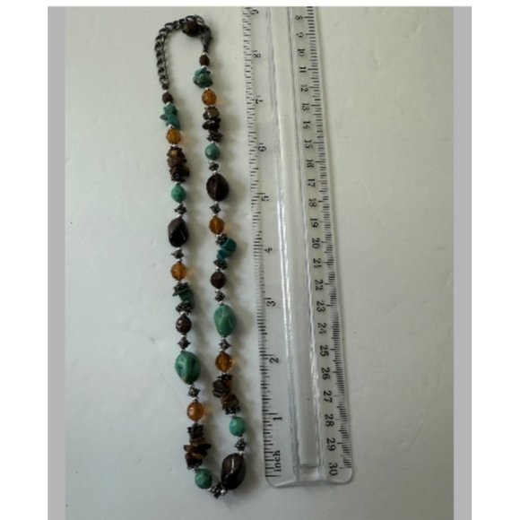 Chicos Faux Turquoise Faux Amber Beaded Necklace - Picture 4 of 4